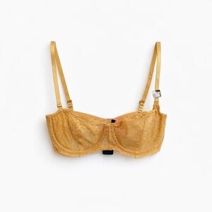 NWT Golden Lace Balconette Bra 32D | Sheer Underwire Lingerie